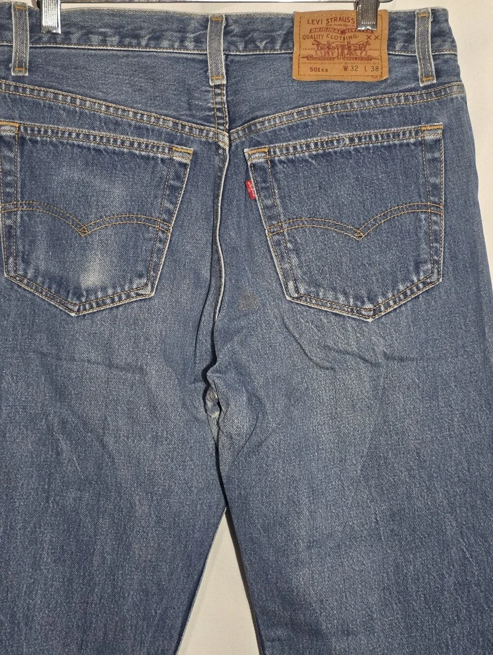 Vintage 90s Levis 501 Jeans Button Fly Size 32X38 Made In USA Denim